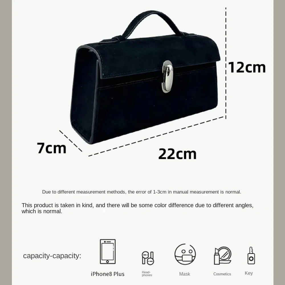 Square Women's Handbags Luxury Design Hand Bag Ladies Cowhide Fashion No Shoulder Strap Soft Suede Real Leather Rotary Latch