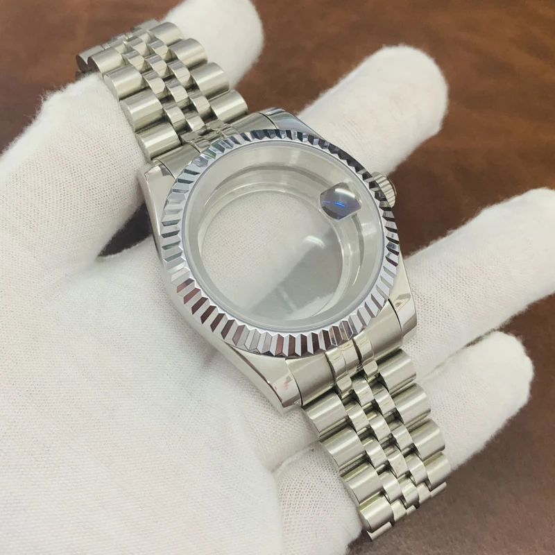 Stainless Steel Watch Case With Jubilee Watchband Sapphire Crystal Datejust Watchcase 39mm for NH35 NH36 4R35 4R36 7S26 Movement