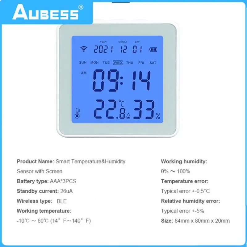 

Indoor Wireless Backlight Alarm Low Power Bluetooth Alarm Clock App Push Temperature And Humidity Sensor Tuya Mini