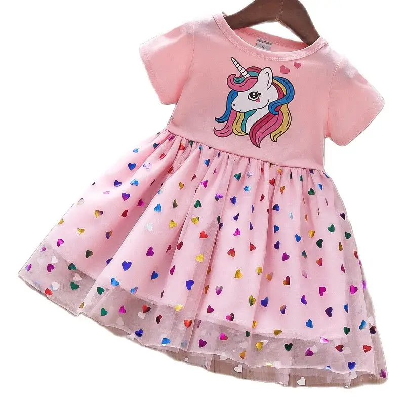 

Kids Dresses for Girl Summer Children Clothes Girl Unicorn Print Princess Dress Toddler short sleeve Cotton Dress1-7 Year