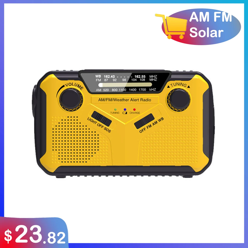 

SY-369 AM FM Emergency Radio for Outdoors SOS Solar Protable Mini Radios 3000mAh Power Bank with LED Flashlight Weather Receiver