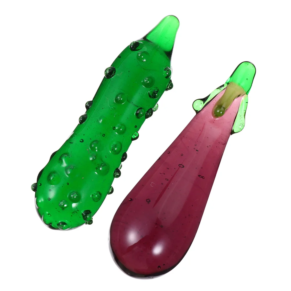

2pcs Glass Eggplant Decor Simulation Cucumber Model Vegetable Scene Decors