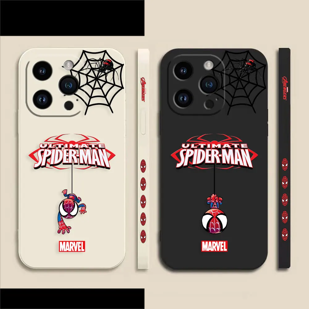 

Marvel Cartoon Spiderman Phone Case For Apple iPhone 14 13 12 11 Pro XS Max Mini X XR SE 7 8 6 6S Plus Colour Liquid Case Funda