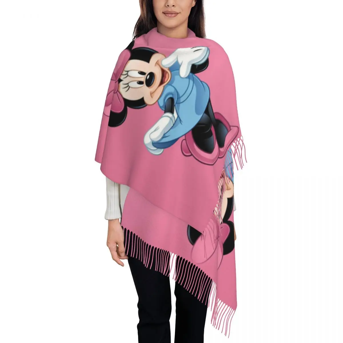 Напечатанный на заказ шарф с Микки Маусом и Минни для женщин мужчин зимние теплые