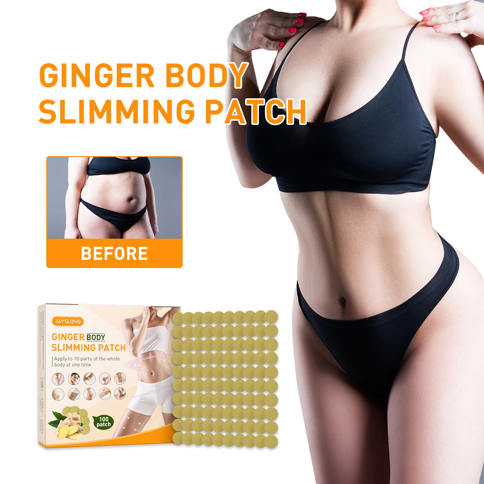 

Ginger Slimming Patches 100Pcs for Weight Loss Belly Fat Burning Slim Patch Plaster for Slimming Arm Leg Waist