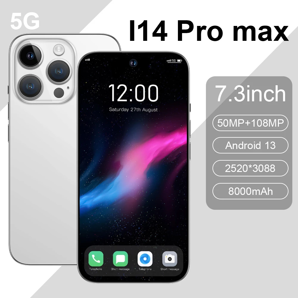 

i14 Pro Max Smartphone 6.7 Inch Full Screen Face ID 6000mAh Mobile Phones Global Version 4G 5G Cell Phone