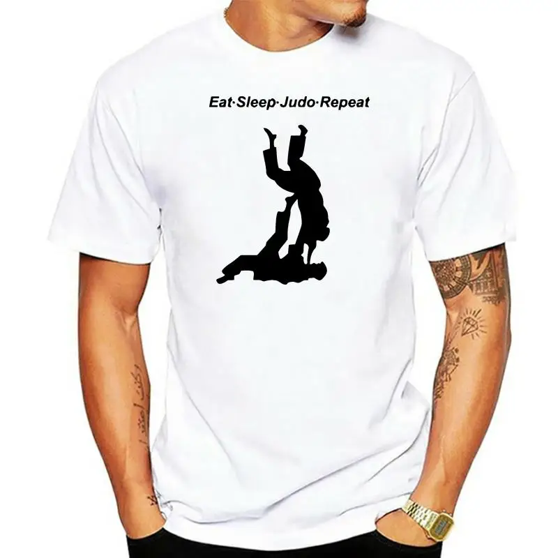 

Футболка мужская с коротким рукавом и круглым вырезом, хлопок, принт дзюдо, модная рубашка с надписью «Eat Sleep», футболка с повторяющимся рису...