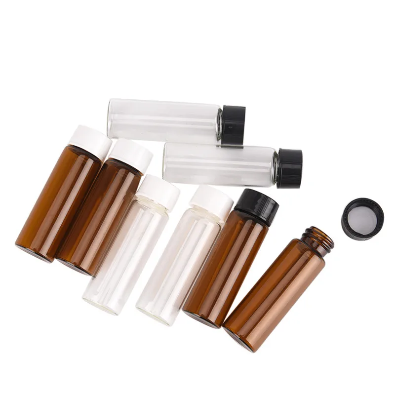 

2pcs 15ml Glass Bottles With Screw Cap Essential Oil Bottle With Plastic Lid Transparent/Brown Glass Vials Mini Glass Container