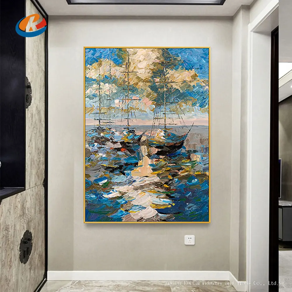 

Knife 3D Wall Art Hand Painted Abstract Sailboat Oil Painting Handmade On Canvas Painting Home Office Wall Decorative Painting