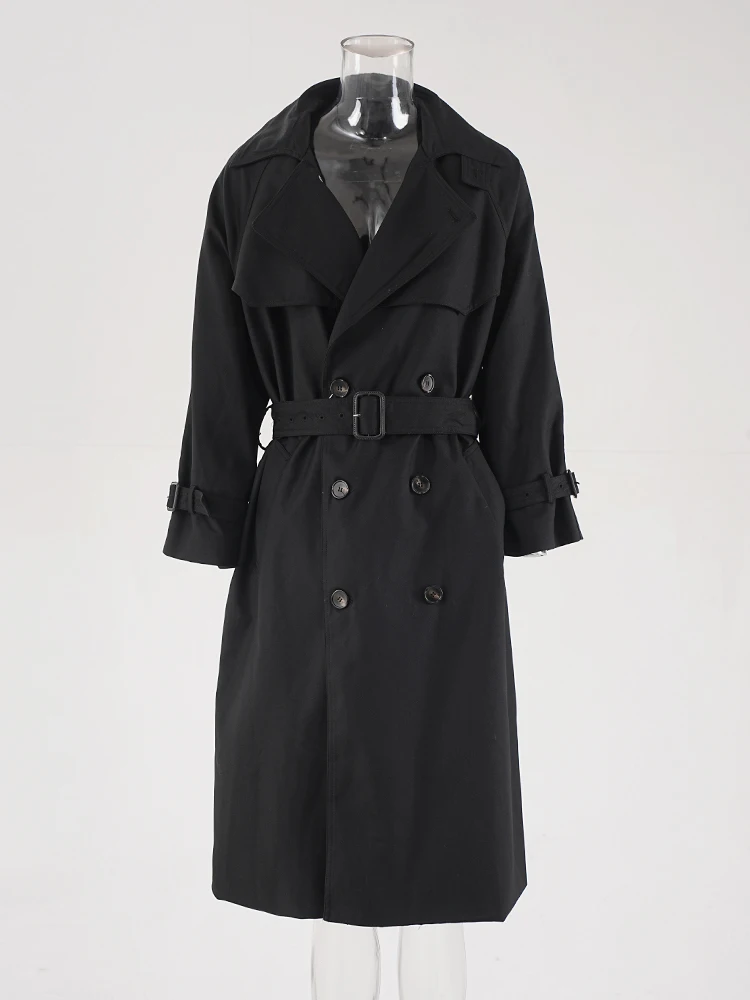 DEAT модный женский бежевый плащ с зубчатым воротником свободный крой двубортный