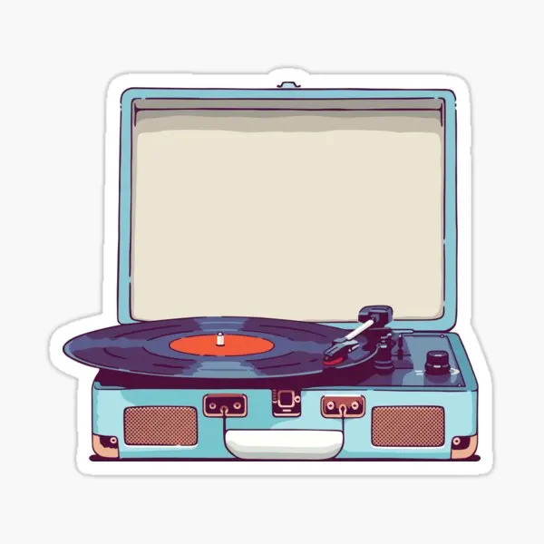 Blue Vinyl Record Player  5PCS Stickers for Window Decor  Home Living Room Cute Cartoon Luggage Stickers Print Room Bumper Anime