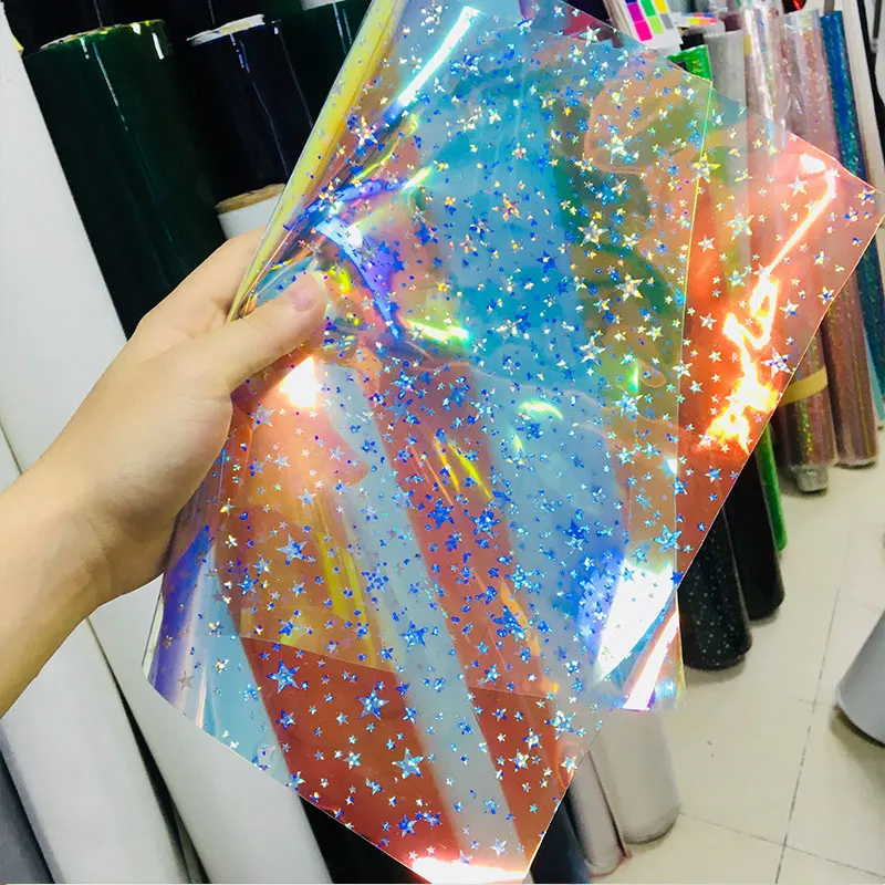Transparent Holographic Star Print Glitter TPU Synthetic Lea