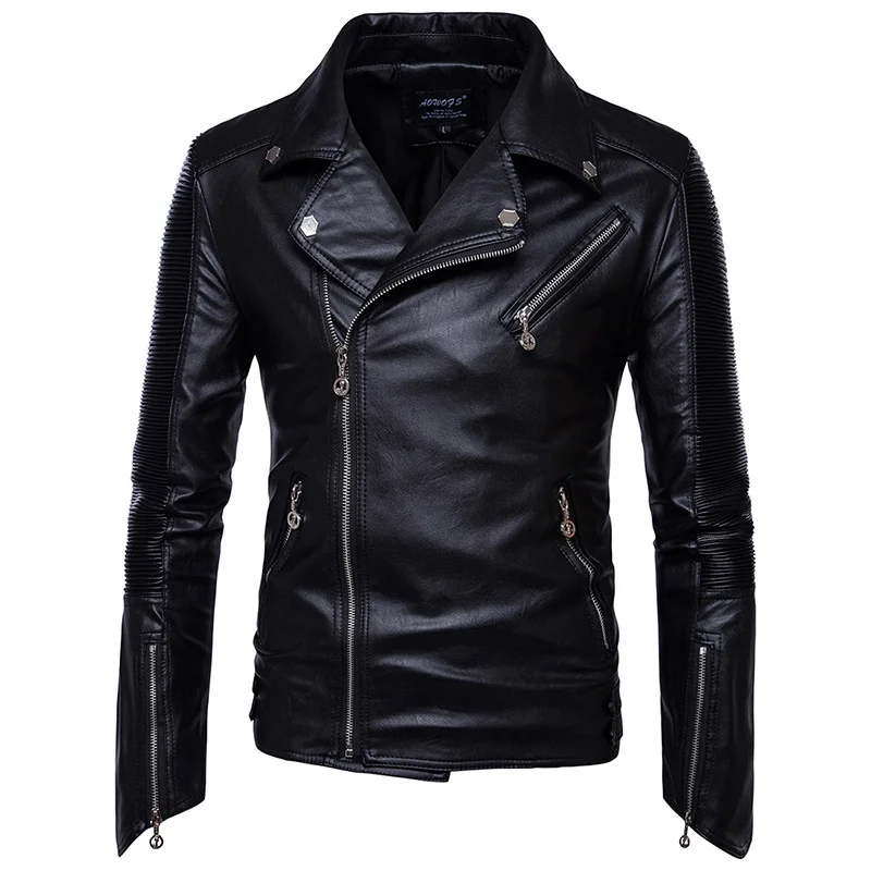 

Men's 5XL faux leather jacket fashion lapel multi-zip punk men's biker jacket handsome boutique brand men's leather jacket