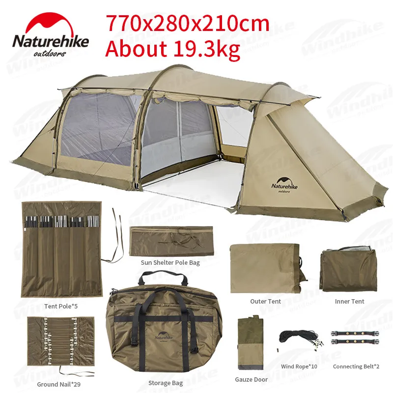 

Naturehike NEW 휴대용 210T Tunnel Camping Tent 4-6 Persons 2.8m Wide Large Space Windproof Family Hiking Tent With Snow Skirt