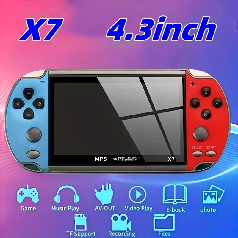 

X7 Handheld Game Console 4.3 inch HD Screen Portable Retro Video Gaming Player Built-in 1000+ Classic Games for Children gift