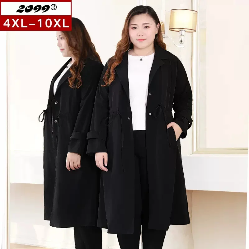

Women plus size clothing 5xl 6xl 7xl Single Breasted Windproof Waist Drawcord Long Sleeve Jacket Long Style for Woman SZ036