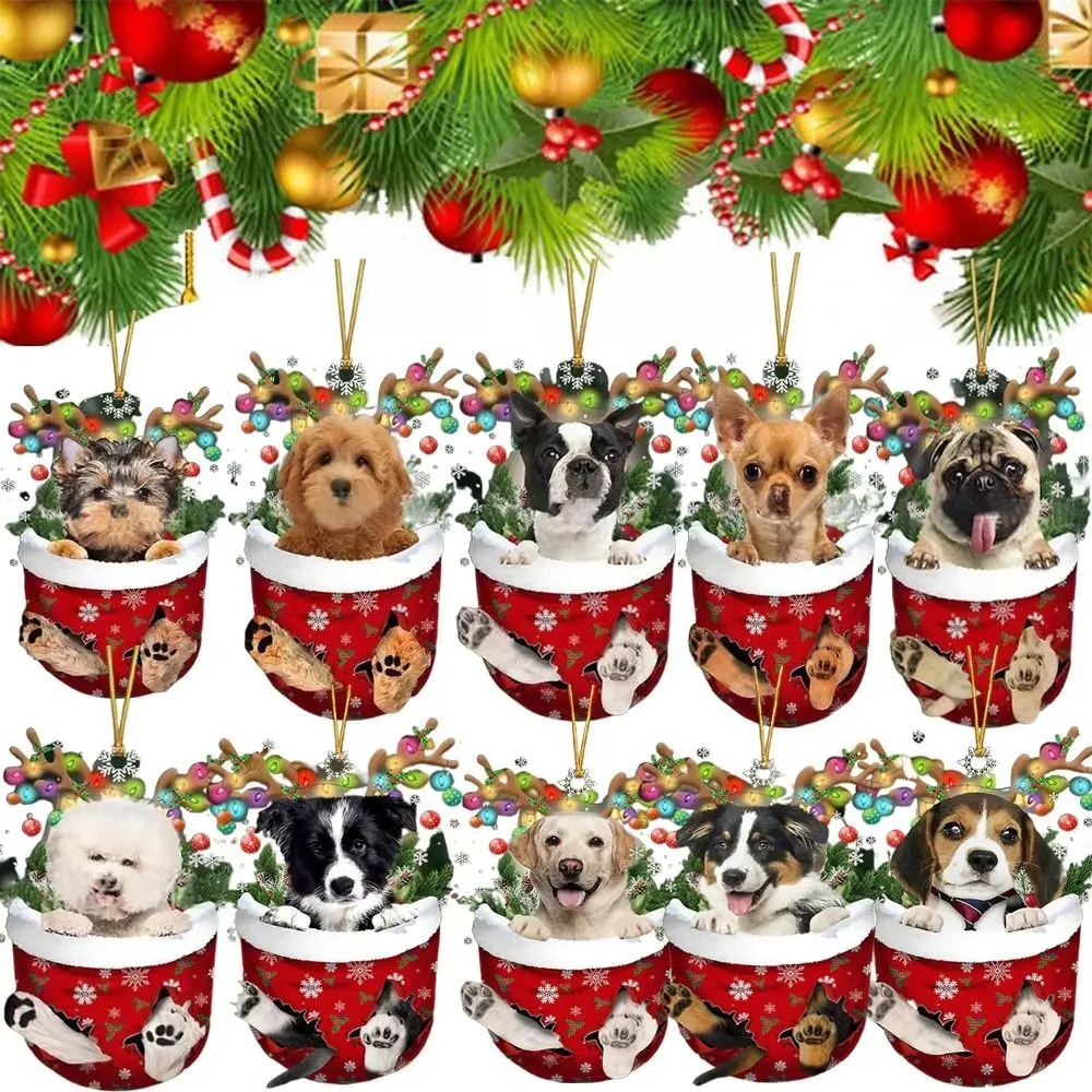 DIY Christmas Socks Christmas Party Decoration Dog Pendant Girl Boy Gift Decorative Holiday Gift Christmas Tree Pendant