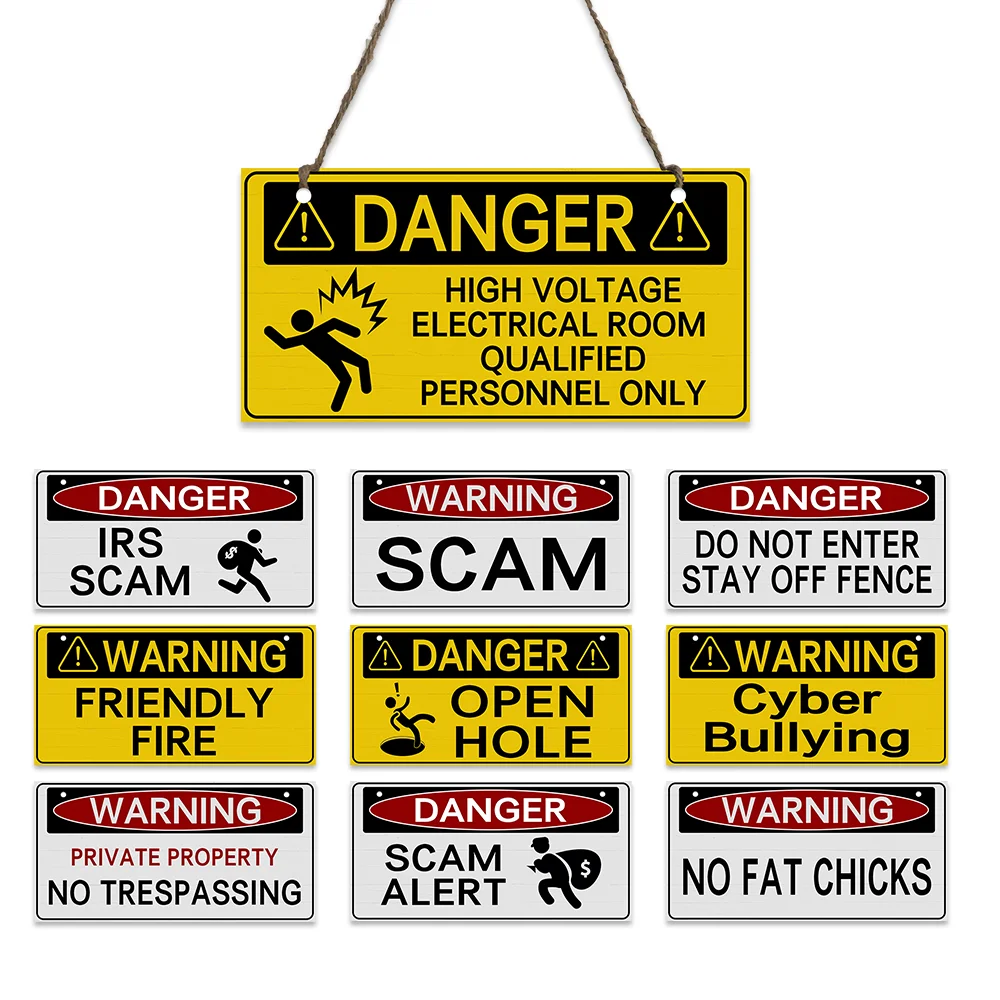 

Warning Sign Wooden Plaques Danger Wood Signs Decorative Beware Hanging Poster for Cave Home Decor Door Room Decoration Plate