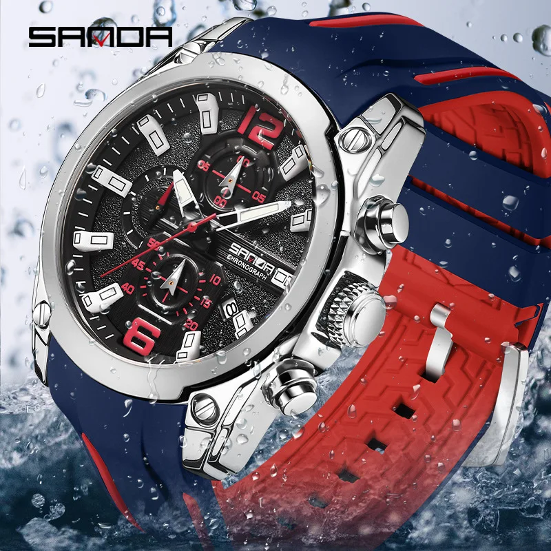 

Sanda 5305 Trendy Fashion Soft Silicone Strap Watertight Japanese Quartz Movement Luminous Hands Business Men Wrist Watch