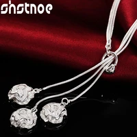 925 sterling silver three rose flowers snake chain necklace 20 inch chain for women man engagement wedding fashion charm jewelry