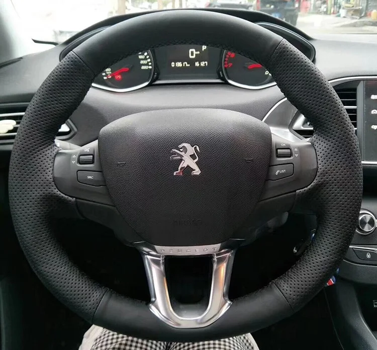 

DIY mahogany leather car steering wheel cover for Peugeot 301 308S 508l 2008 3008 5008 4008 Accessories