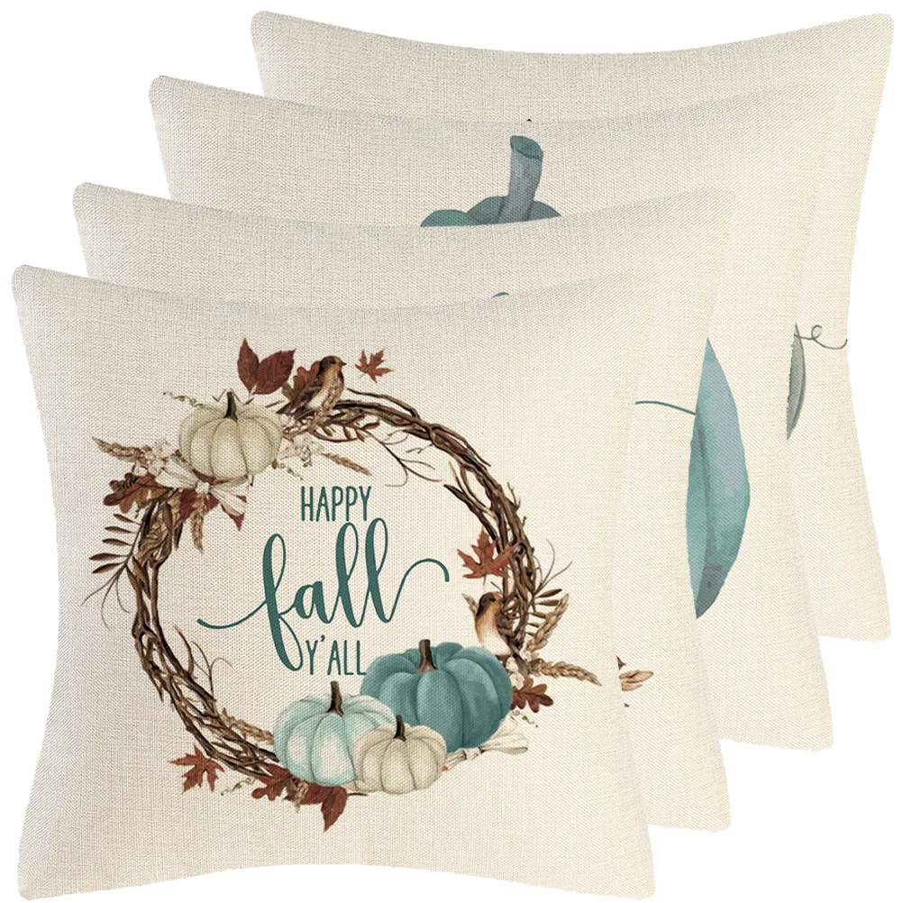 

Pillow Covers Autumn Throw Thanksgiving Fall Cases Cushion Pumpkins Pumpkin Themed Day Pillowcase Burlap Pillows 18X18 Jute