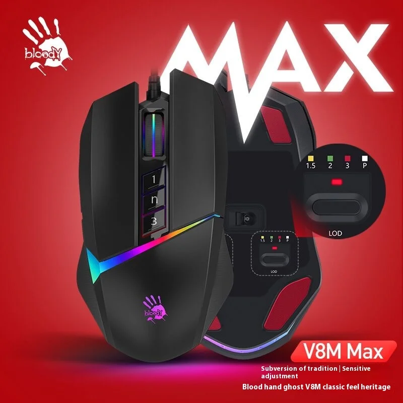 Фото Мышь-призрак A4tech V8mmax с эффектом потертости, игровая программируемая Rgb мышь для офиса, разных сцен, комфортное нанесение №1