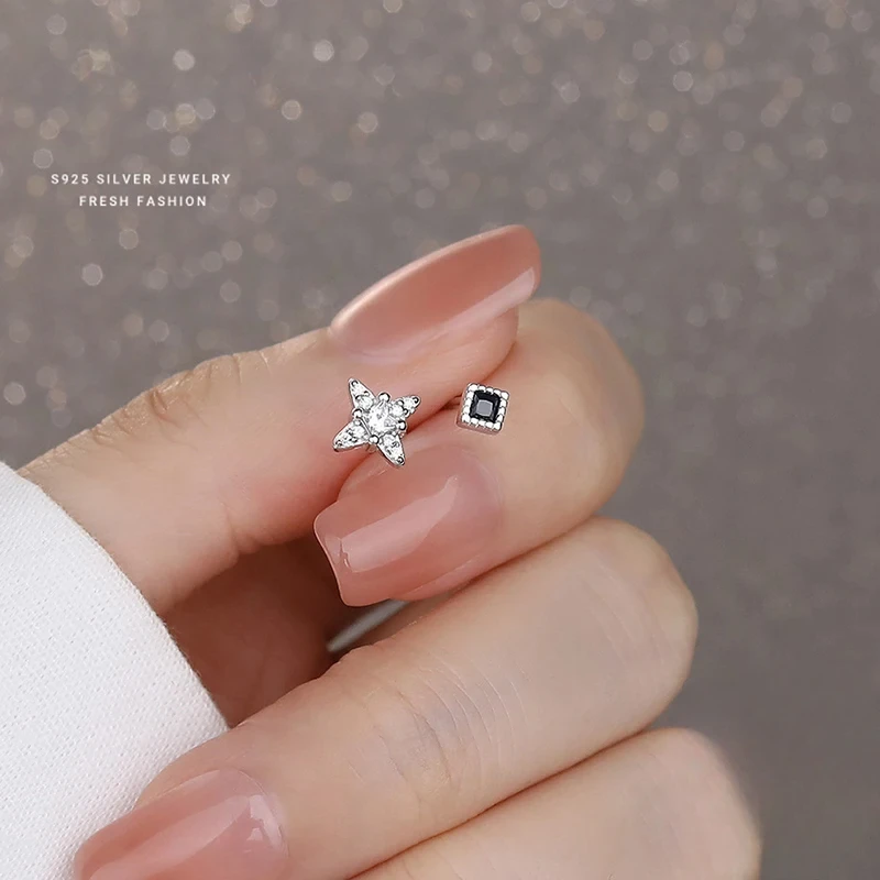 SOFTPIG настоящее серебро 925 пробы с цирконием и звездами квадратные