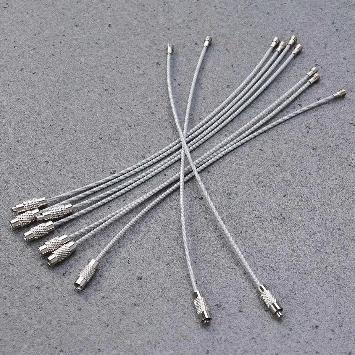 25 Pcs Key Fob Wire Keychains Cable Loop Heavy Bracelet Tag Keepers Ring Silver