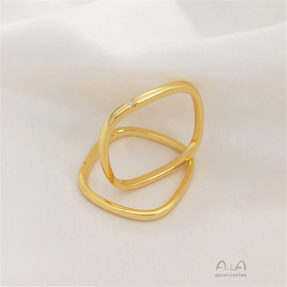 

925 silver plated 18K gold lovers square ring plain ring women's small square ring personality