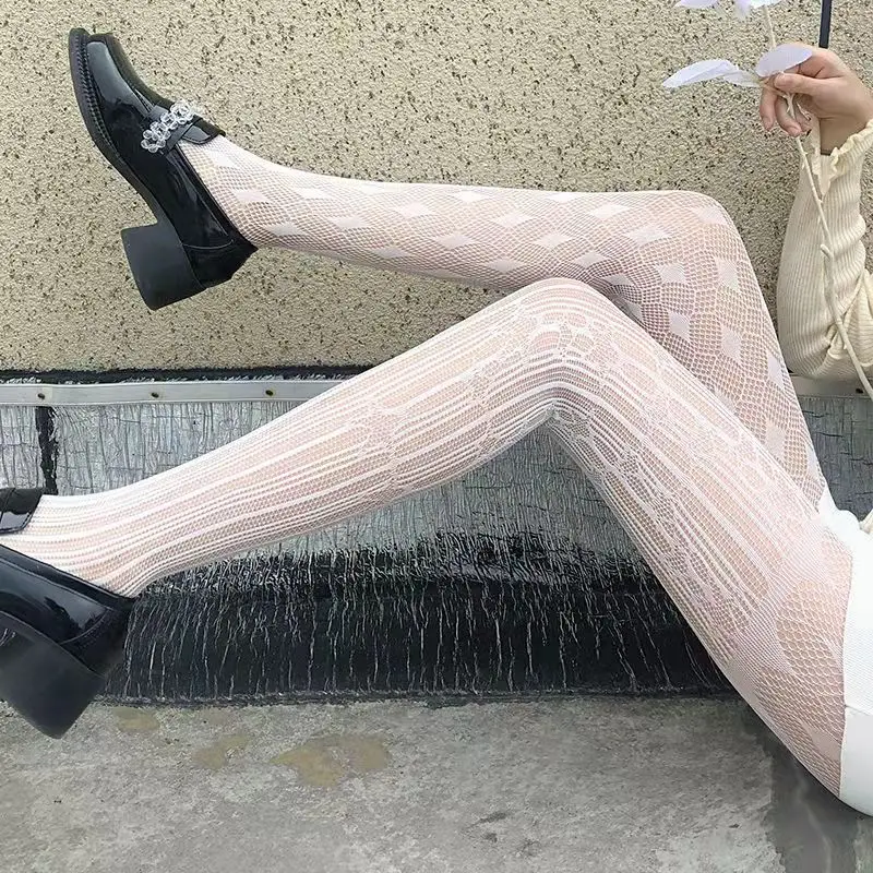 

Lolita Girl Fashion Striped Patchwork Print AB Tights Women Sexy Gothic Magical Mesh FishNet Pantyhose JK Uniform Body Stockings