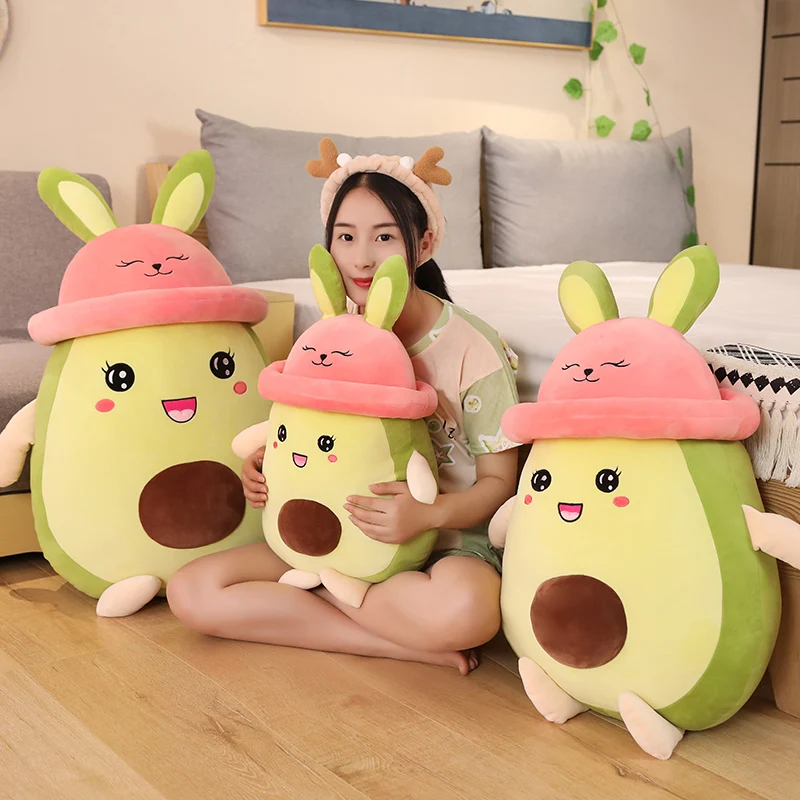 

Plush Avocado Toys with Hat Stuffed Fruit Food Plush Toy Kawaii Avocado Pillow Cute Soft Doll Children Comfortable Cushion