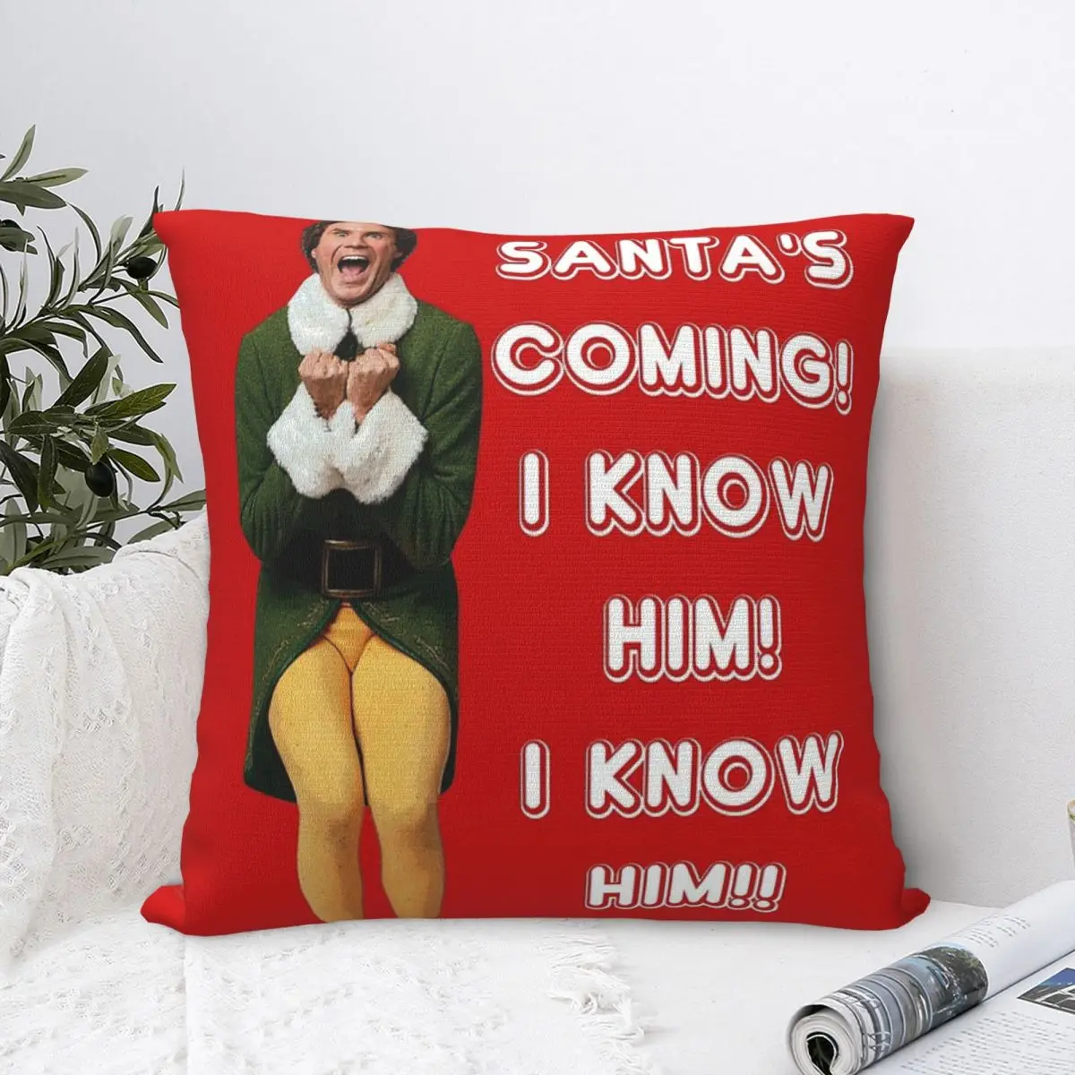 Наволочка для подушки с изображением Санты я знаю его наволочка черного цвета