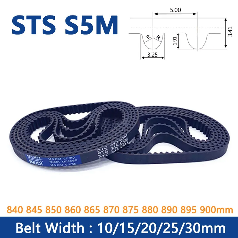

1pc STS S5M Rubber Timing Belt Length 840 845 850 860 865 870 875 880 890 895 900mm Width 10 15 20 25 30mm Loop Synchronous Belt