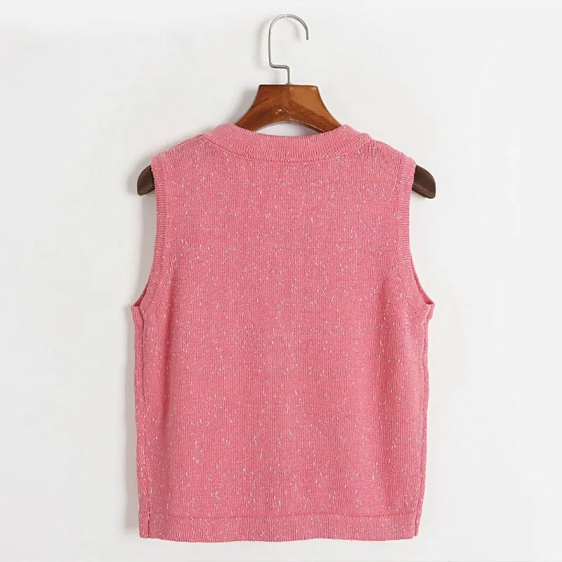 Женский однобортный Трикотажный жилет розовая майка без рукавов с тремя