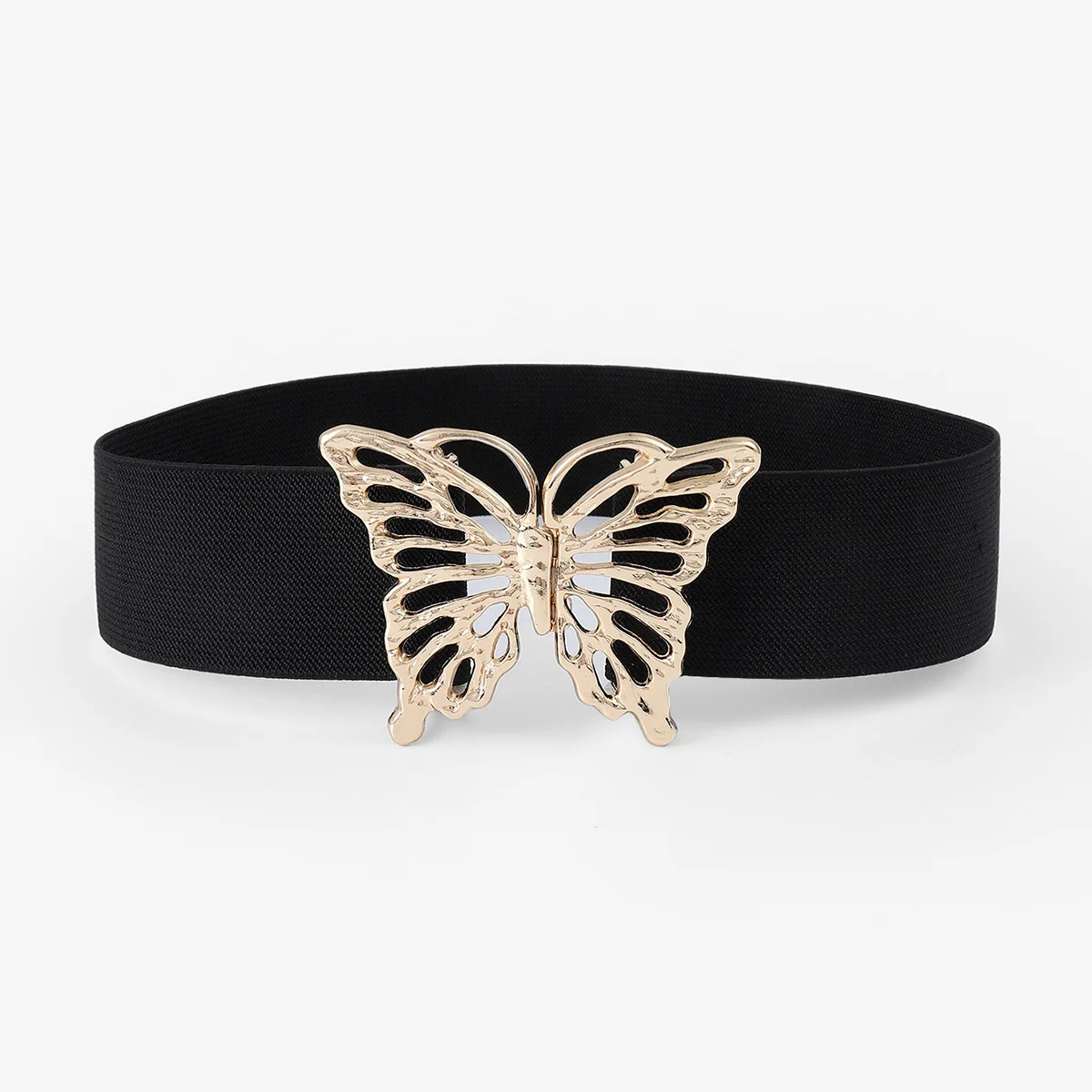 

Black Waist Cover Women's Fashion Golden Butterfly Belt Metal Clip Female Elastic Large Waistband Waist Belt For Women Dress