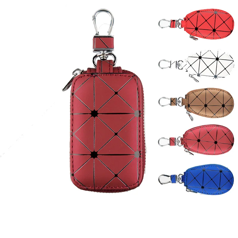 

Car Key Bag Women's Bright Fiber Lattice Pattern Car Key Holder Protection Keychain Bag Porta Llaves Carteras Leather Key Wallet