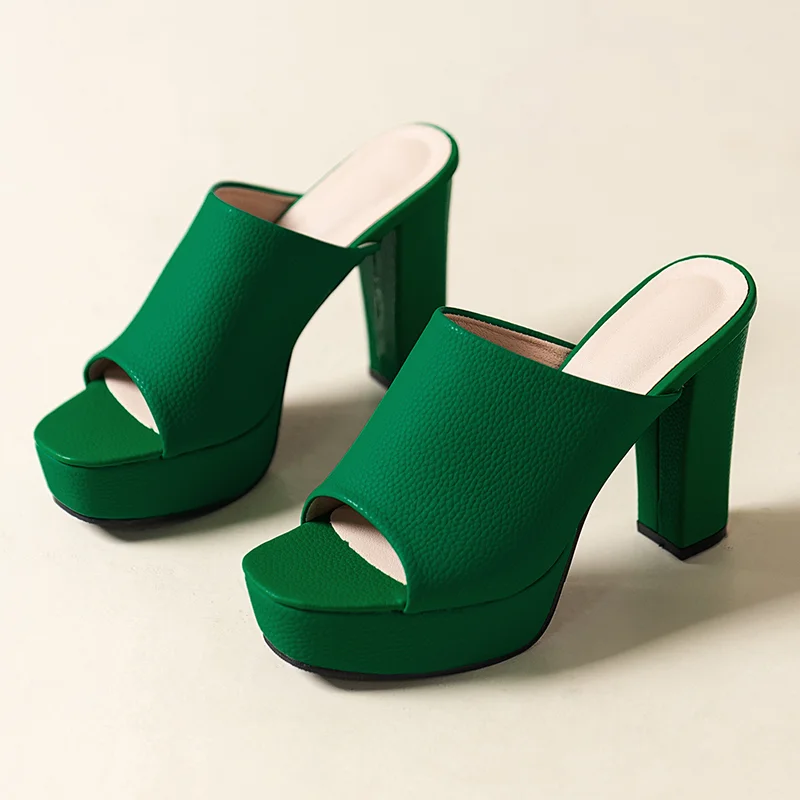

Summer 2023 Women's Slippers Fashion Banquet Nightclub Platform Chunky Heels Slide Mule Shoes Green Comfortable Open Toe Shoes