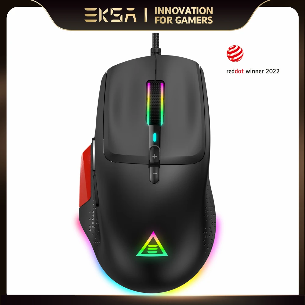 

EKSA EM600 USB PC Gaming Mouse PAW3327 12400 DPI RGB Lightweight Wired Mice for Computer Mause Gamer with 9 Programmable Buttons