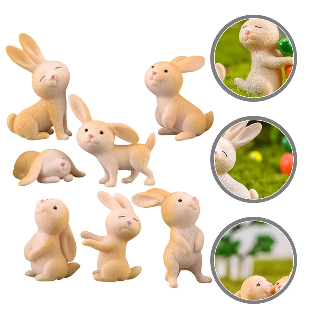 

7 Pcs Rabbit Ornament Decor Bunny Decorations House Home Animal Figurine Pvc Rabbits Miniatures