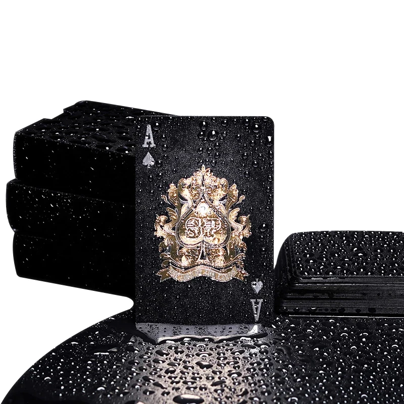

A Deck Of Playing Cards, 2 Styles Of Plastic With Golden Laminate, Washable, Creative, Black And Gold Waterproof Magic Cards