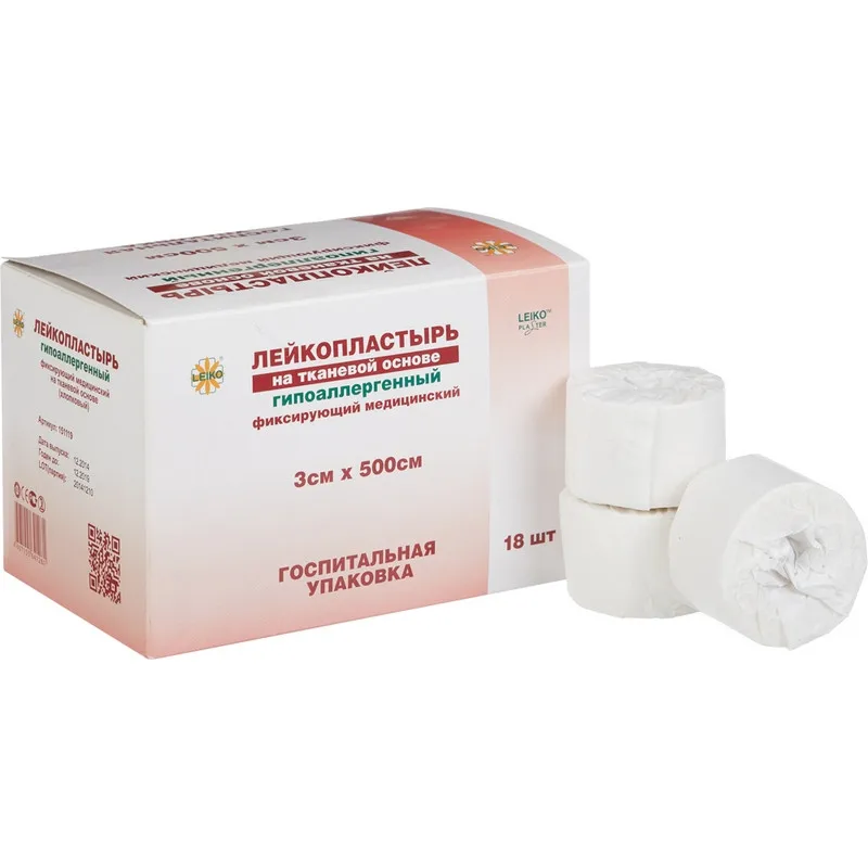 Пластырь фиксирующий Leiko plaster 3х500 см тканая основа (18 штуки в уп) 421605|Аварийные