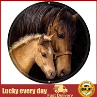 Round Metal Tin Sign Rustic Wall Decor,Horse Animal Picture Decor Home Gift,Suitable for Home and Kitchen Bar Man Cave Cafe