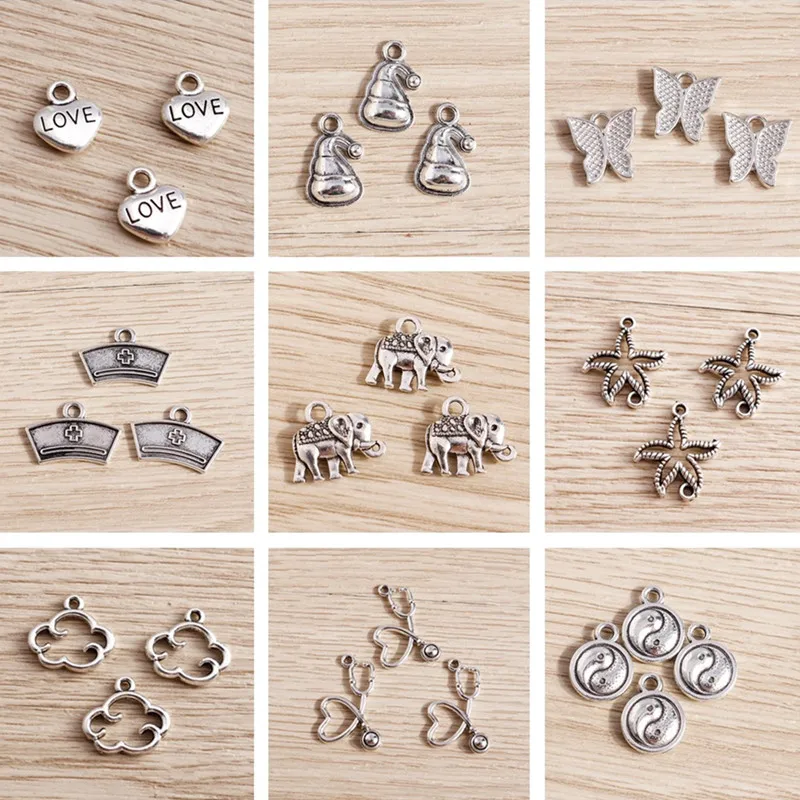 30pcs/lot Alloy Animal Elephant Love Heart Charms for Making DIY Earrings Necklaces Pendants Handmade Bracelet Jewelry Findings