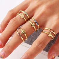 boho moon ring vintage simple double layer hollow open ring 14k gold plated stainless steel rings for women jewelry 2022 trend