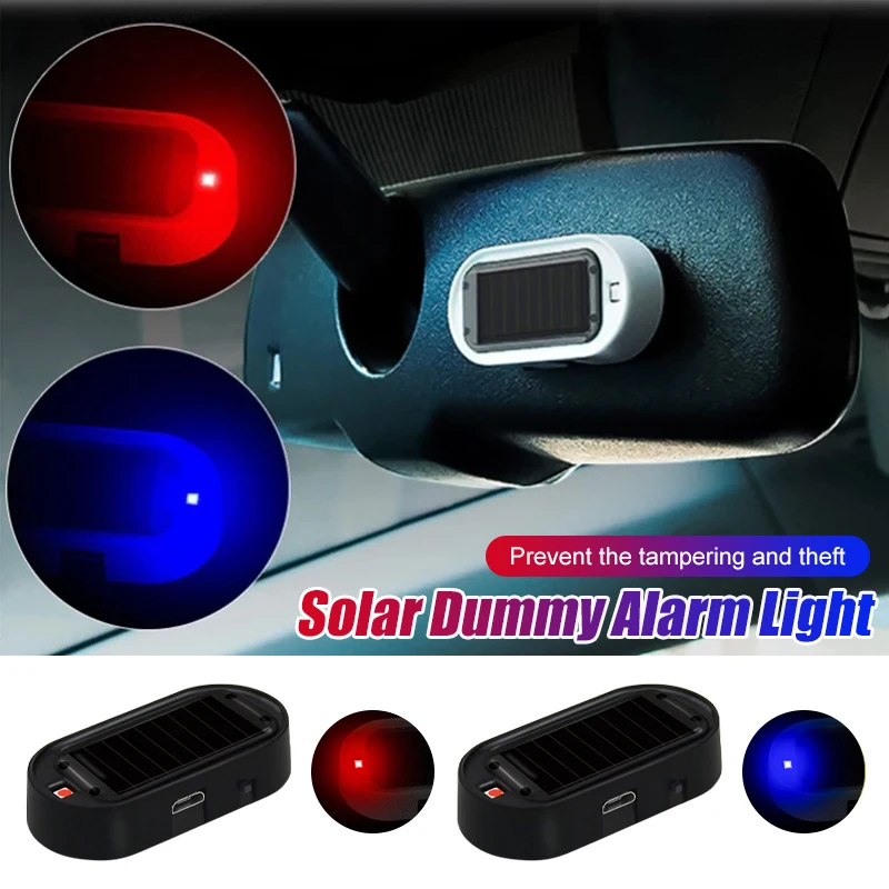 

Solar Power Simulated Dummy Car Alarm Light LED Fake Warning Light Anti-Theft Warning Flashing Signal Auto On/Off with USB Port