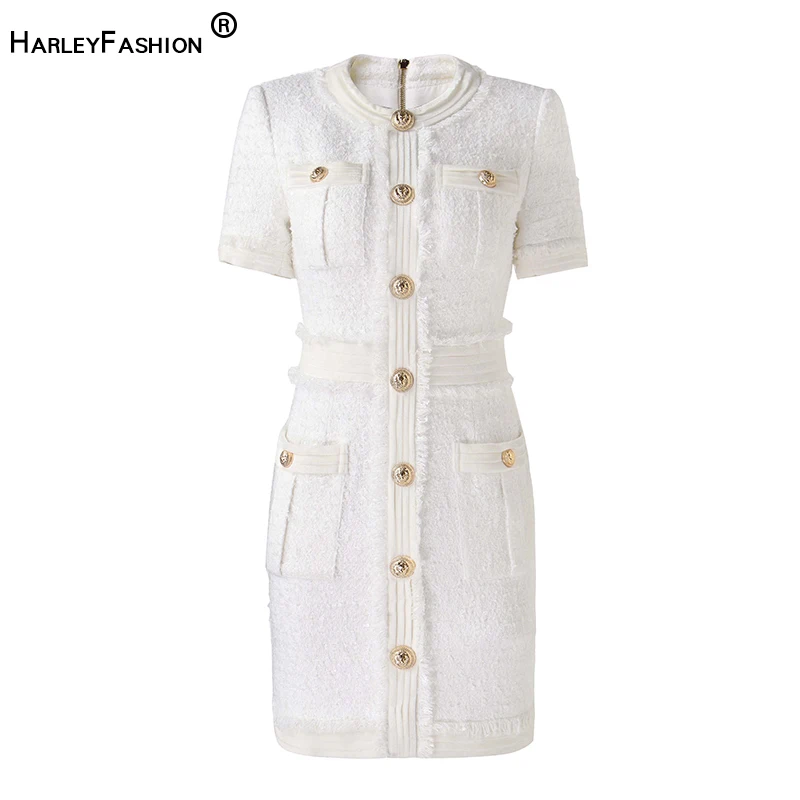 

HarleyFashion Luxury Design Velvet Patchwork Tweed Women Cream Dresses 2022
