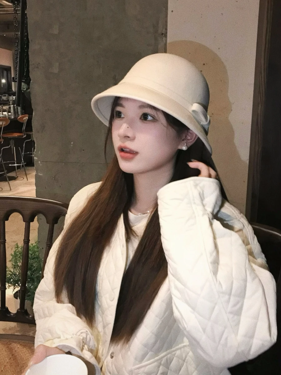 Изящная рыбацкая шляпа Chen Haha осенне-зимняя шерстяная теплая французская с