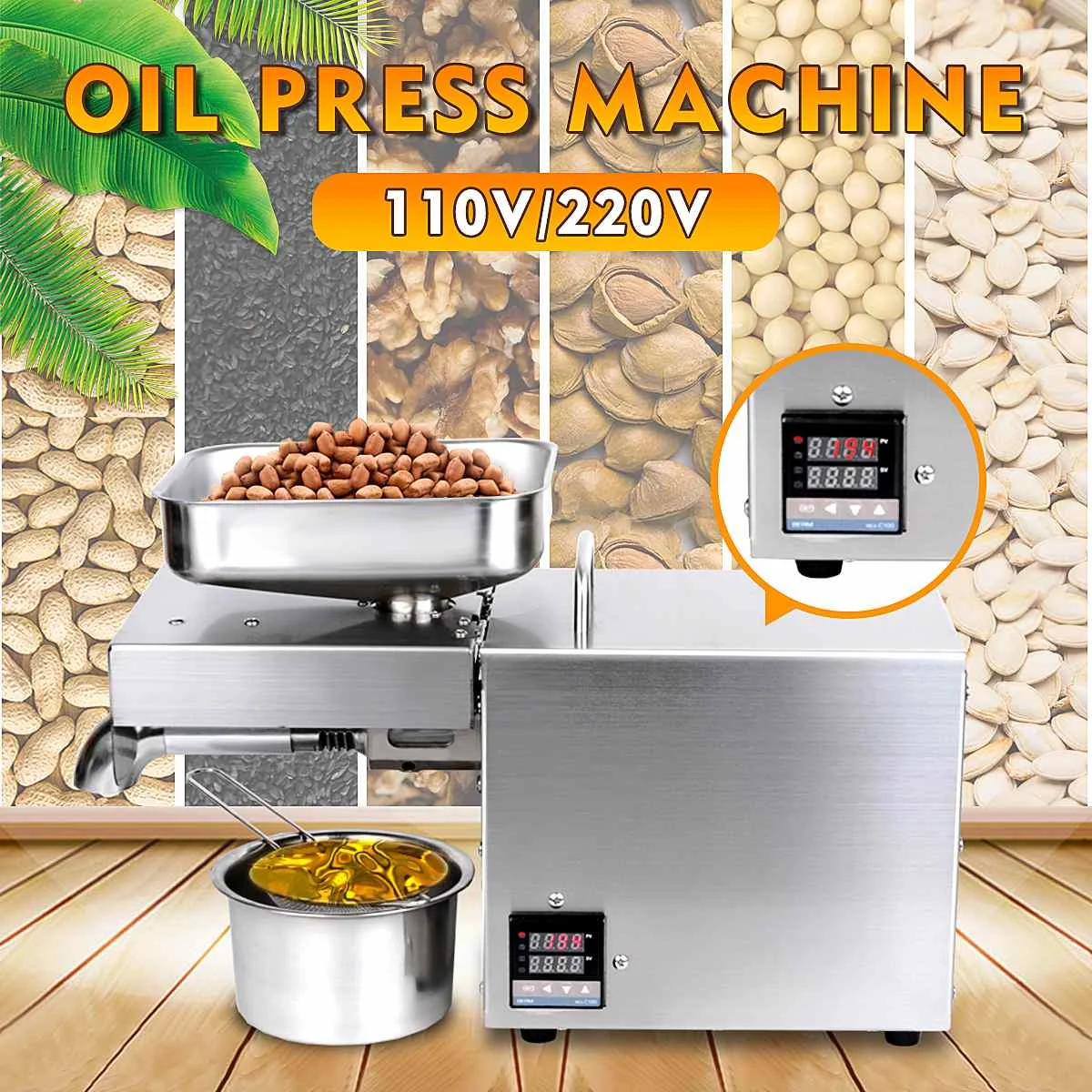 

EU/US Plug 1500W Automatic Oil Press Machine Stainless Steel LED Digital Temperature Control Peanutss Sesame Nut Oil Extractor