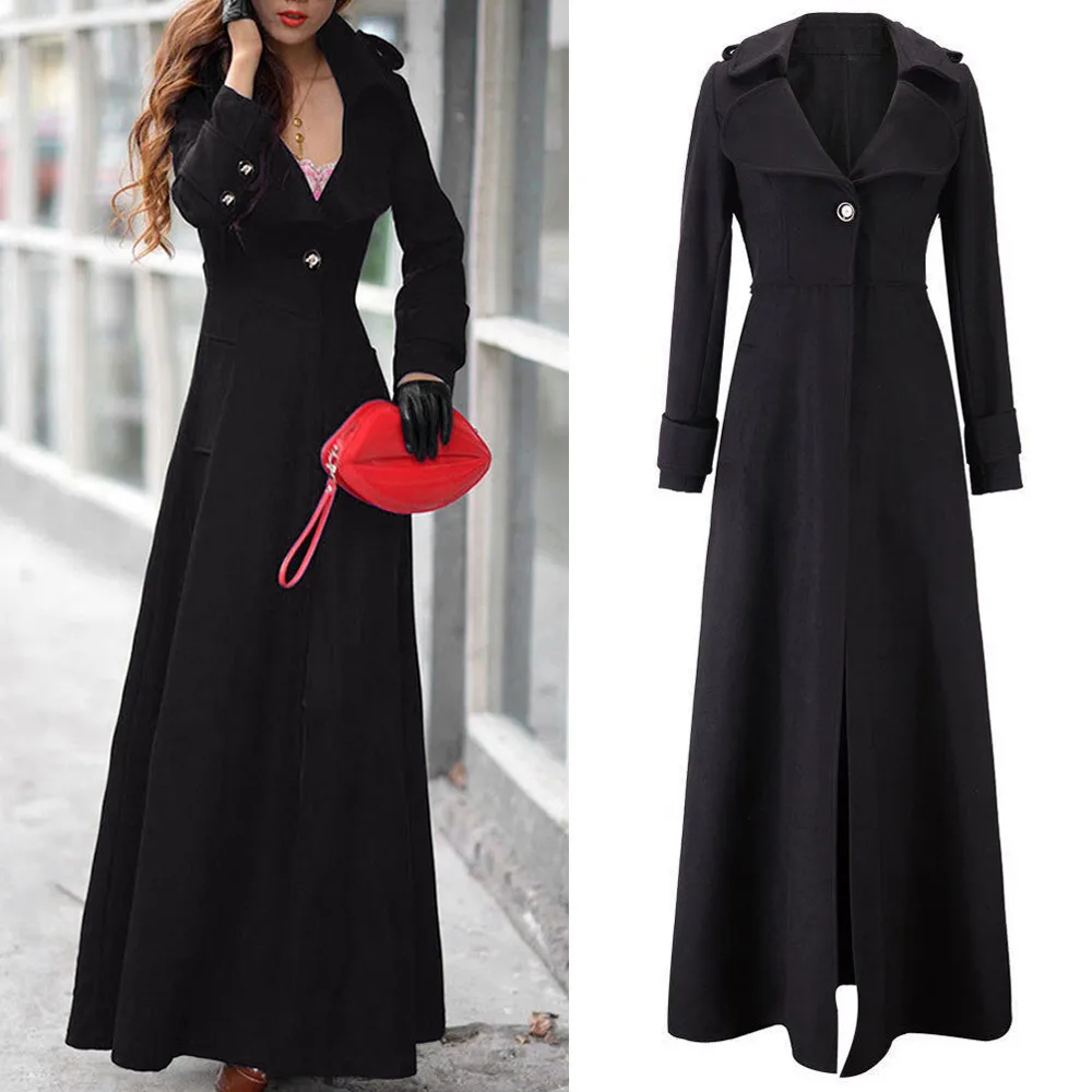 

Autumn Winter Lapel Slim Parka Overcoat Trench Jacket Womens Elegant casual Long Coat Outwear Material Button Decoration